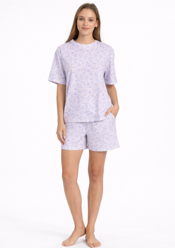 Piżama Damska Lilac Leaf Set, Liliowy, M-XL