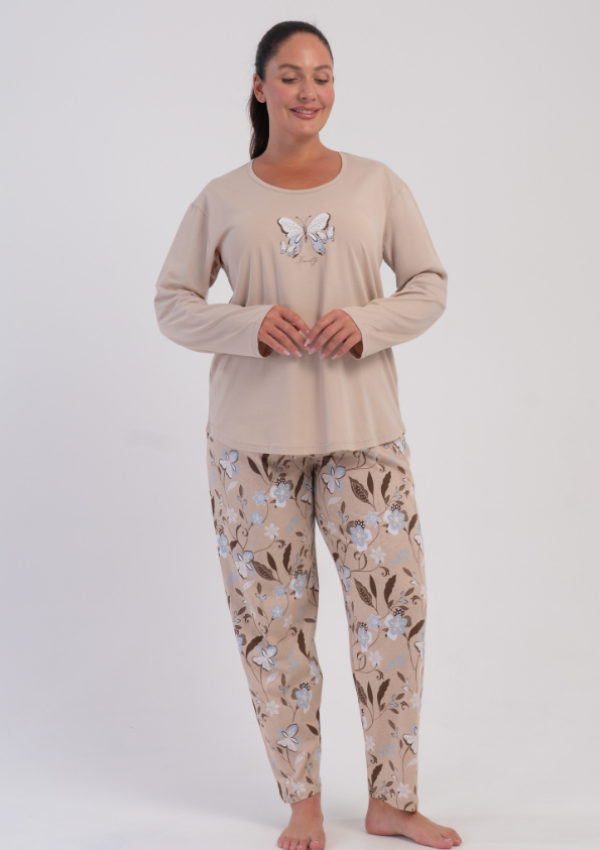 Piżama Damska Vienetta Sand Butterfly, Beżowy, r. 1XL-4XL