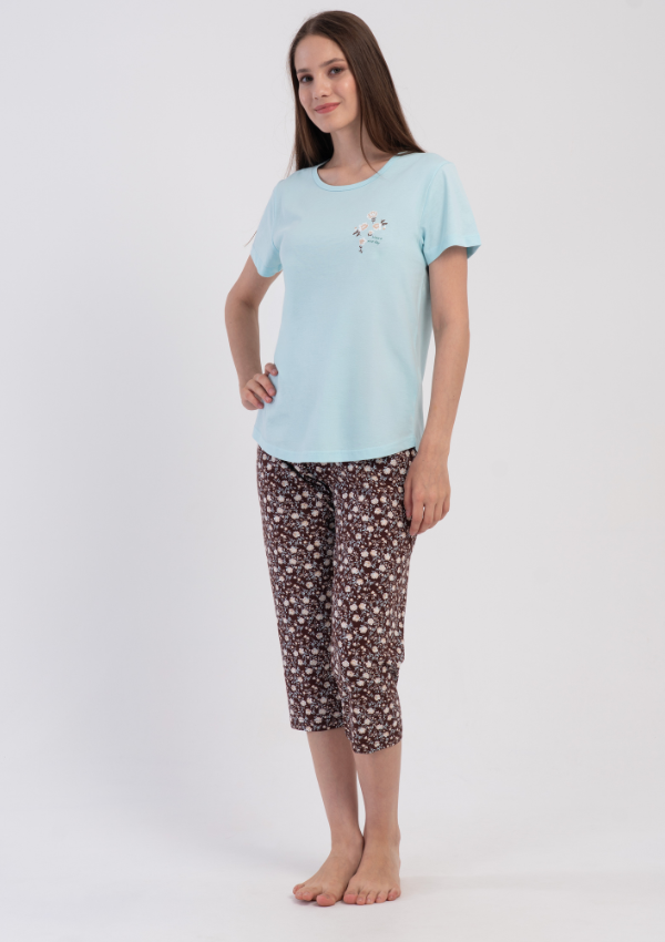 Piżama Damska Vienetta Blue Floral, Niebieski, r. M-XXL