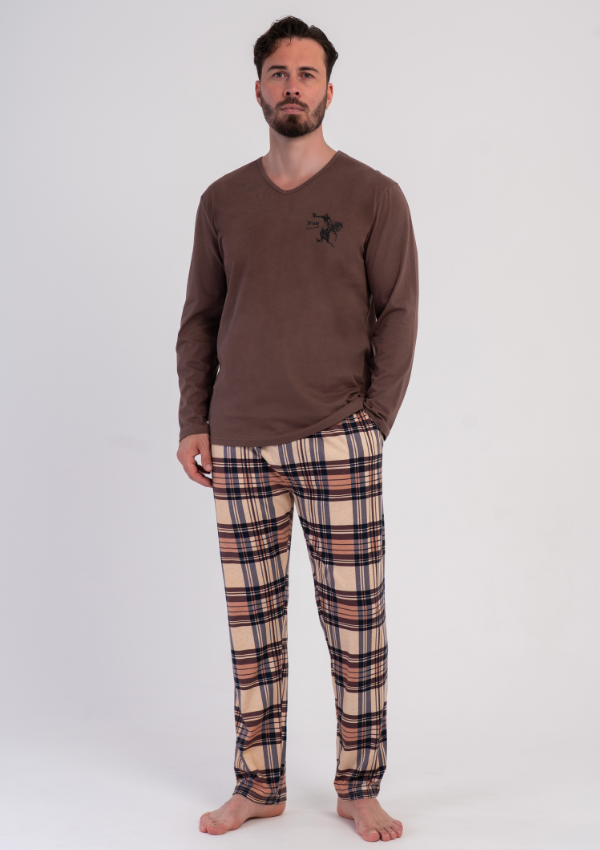 Piżama Męska Vienetta Brown Plaid, Brązowy, r. M-XXL