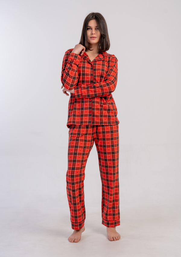 Piżama Damska Vienetta Red Check, Czerwony, r. M-XXL