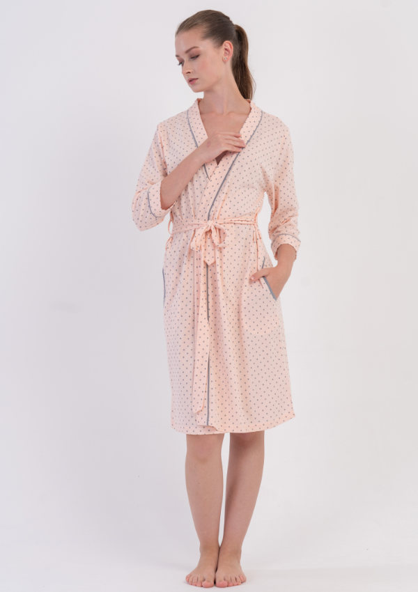 Szlafrok damski Vienetta Blush Grey, Różowy, r. M-XXL