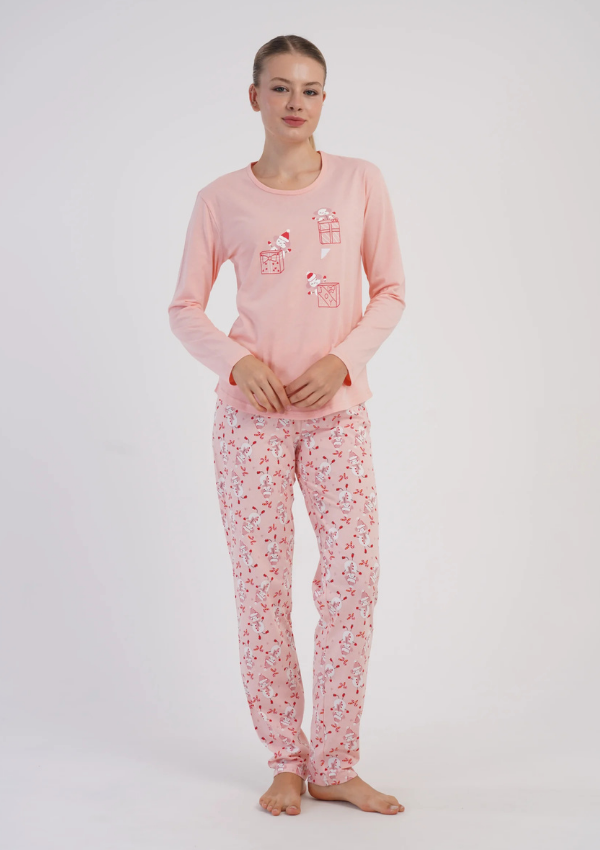 Piżama Damska Vienetta, Pink Snowman, Różowy, r. S-XL