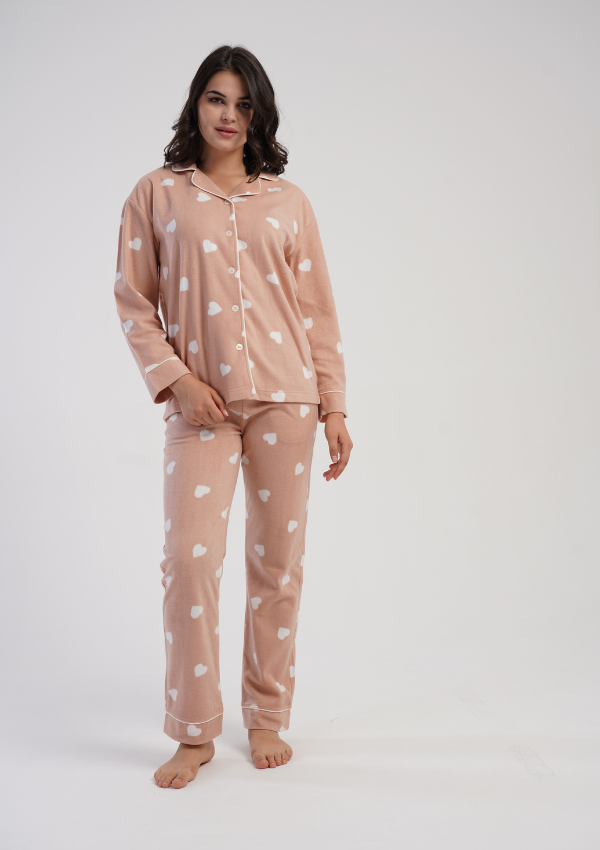 Piżama Damska Vienetta Warm Hearts, Beżowy, r. S-XL