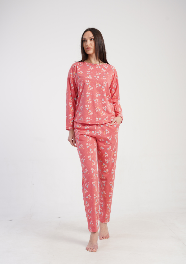 Piżama Damska Vienetta Coral Bloom, Koralowy, r. M-XXL