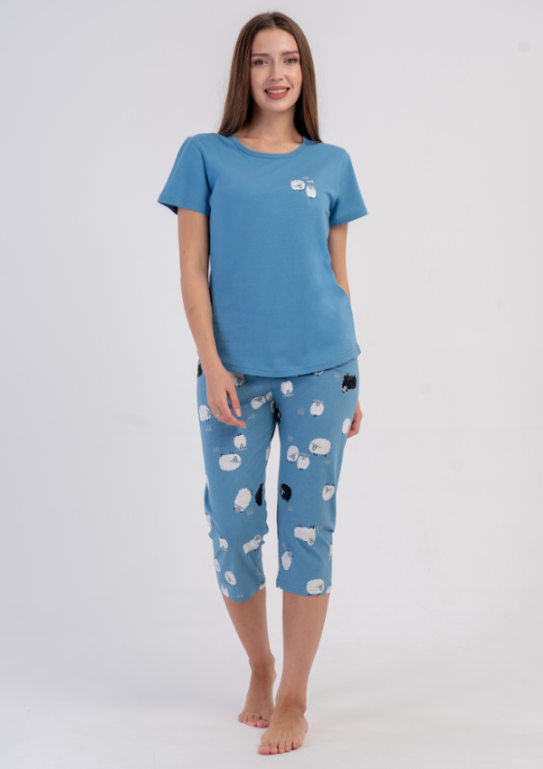 Piżama Damska Vienetta Little Sheep, Niebieski, r. M-XXL