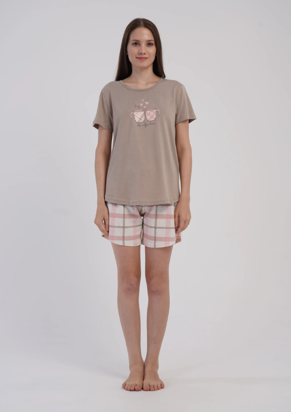 Piżama Damska Vienetta Latte Cups, Beżowy, S-XL