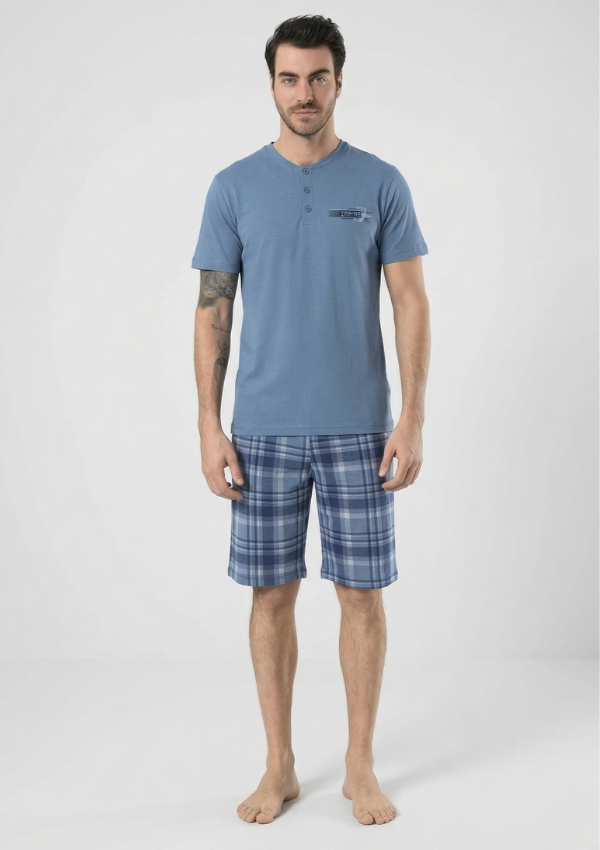 Piżama Męska Check Blue, Niebieski, r. M-XL