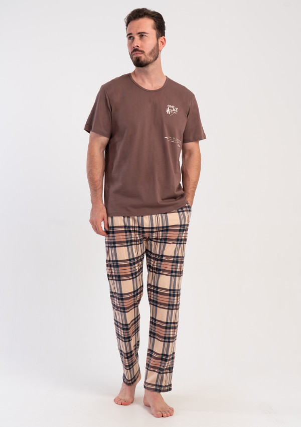 Piżama Męska Vienetta Chestnut Plaid, Brązowy, r. M-XXL