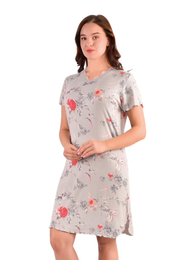 Koszula Nocna Taupe Floral, Szary, r. M - 3XL