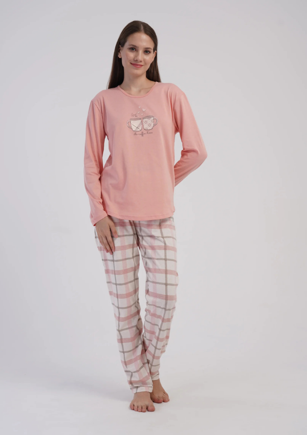Piżama Damska Vienetta, Latte Cup, Brzoskwiniowy, r. M-XXL