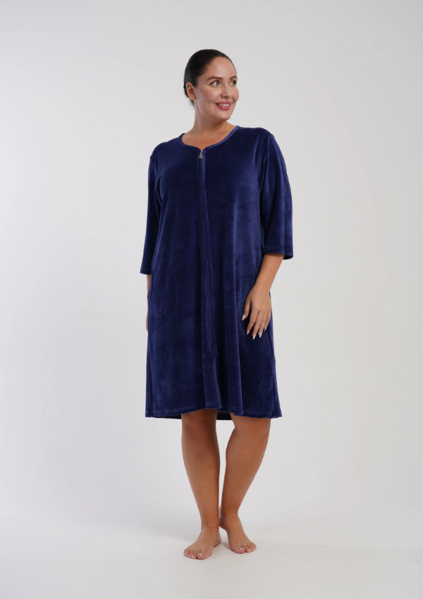 Szlafrok damski Vienetta Velvet Comfort, Granatowy, r. 1XL-4XL
