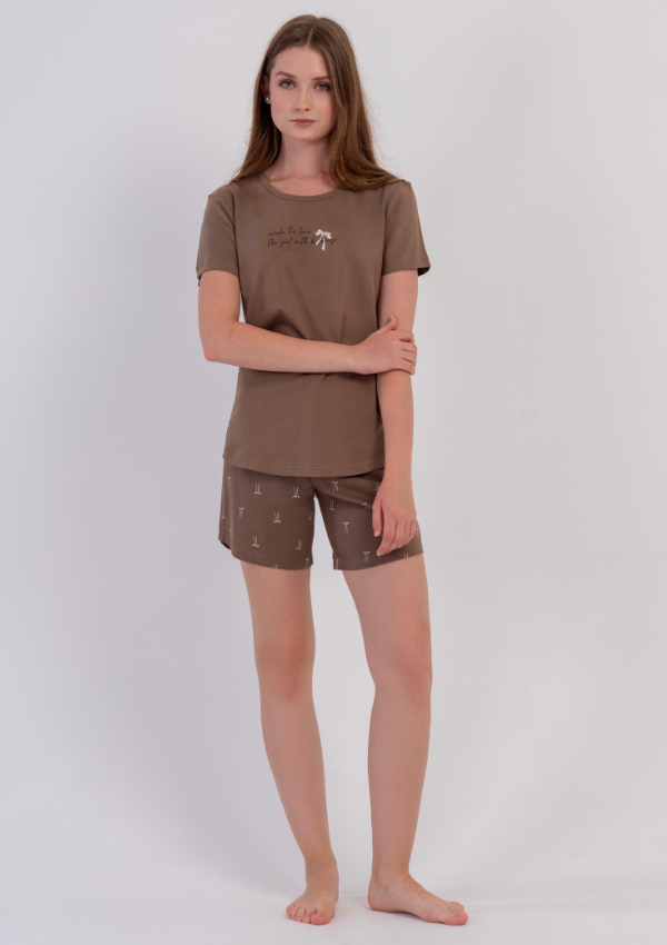 Piżama Damska Vienetta Chocolate Bow, Brązowy, S-XL