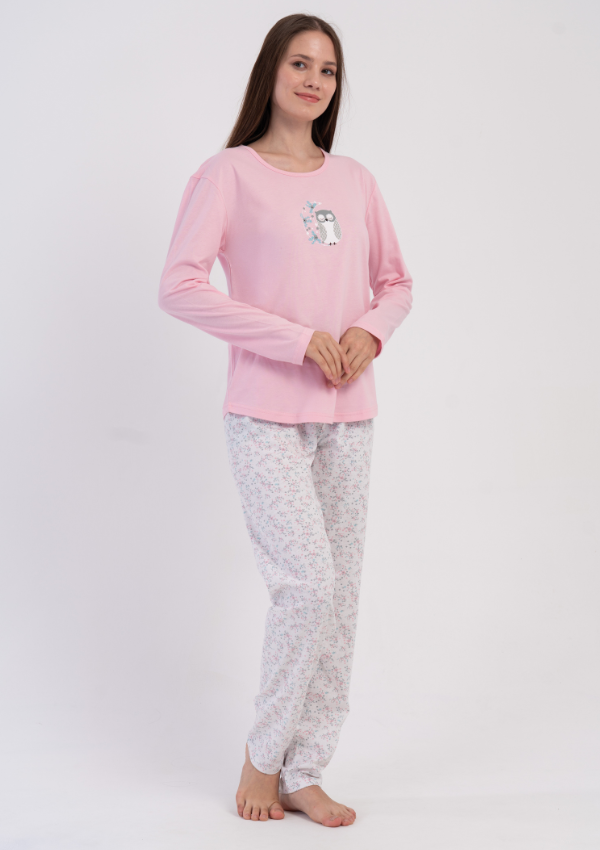 Piżama Damska Vienetta Pink Owl, Różowy, r. M-XXL
