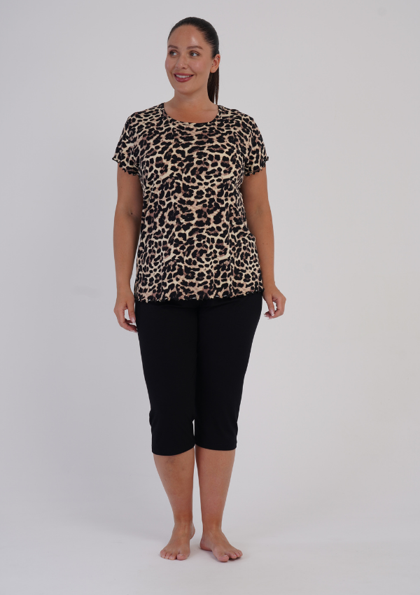 Piżama Damska Vienetta Comfort Leopard, Beżowy, r. 1XL-4XL