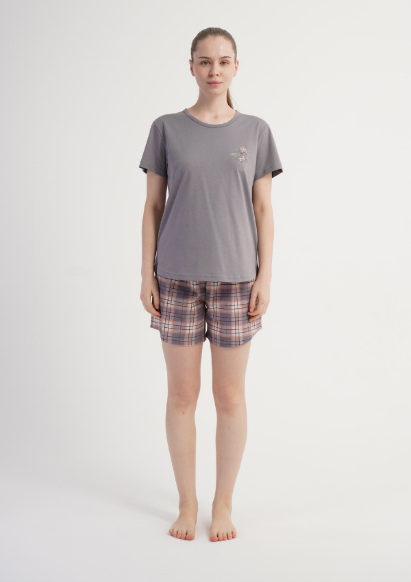 Piżama Damska Vienetta Gray Check, Szary, S -XL