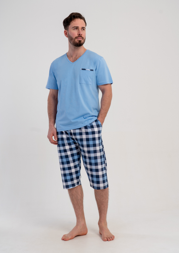 Piżama Męska Vienetta Blue Relax, Niebieski, r. L-XXL