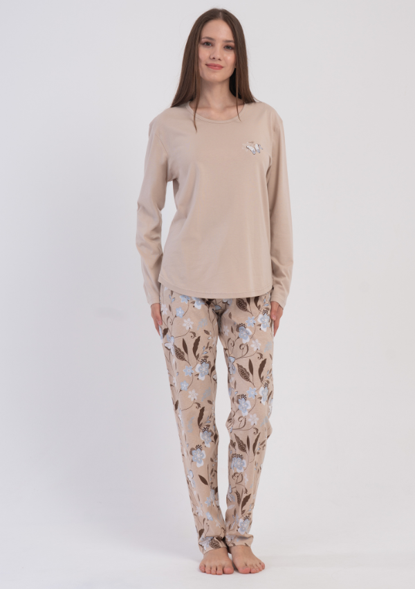 Piżama Damska Vienetta Beige Floral, Beżowy, r. M-XXL