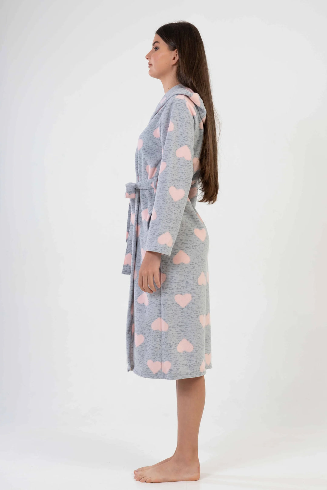 Szlafrok damski polarowy Vienetta, Hearts Comfort, Szary, r. S-XL