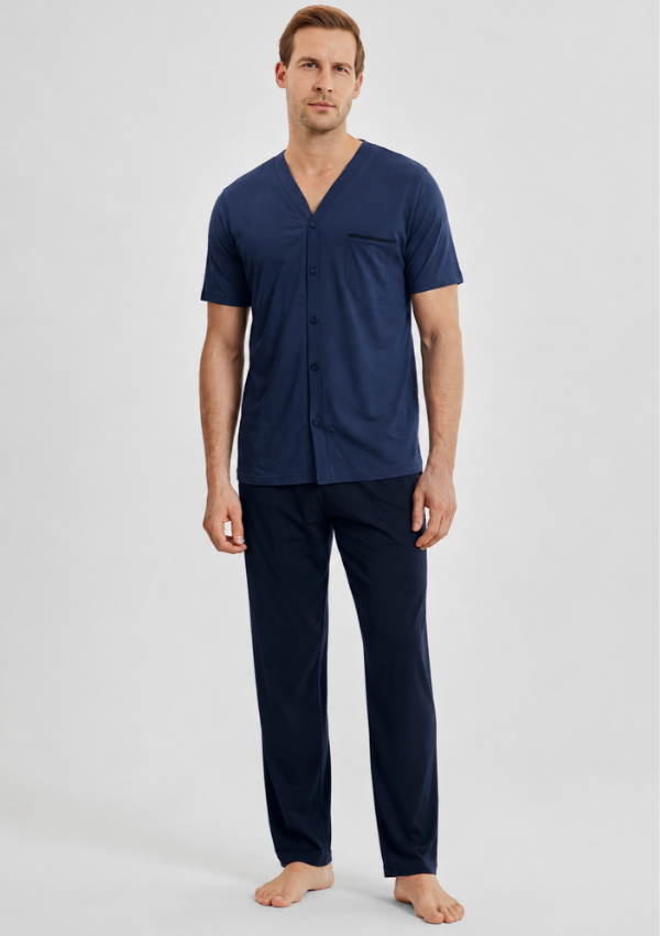Piżama Męska Navy Classic, Granatowy, r. M-XL