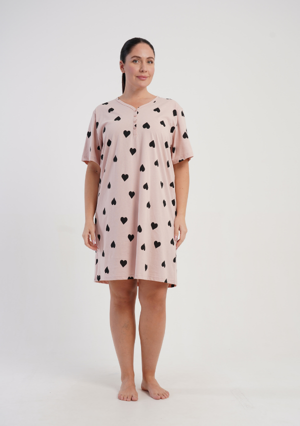 Koszula Nocna Damska Vienetta Soft Hearts, Różowy r. 1XL - 4XL