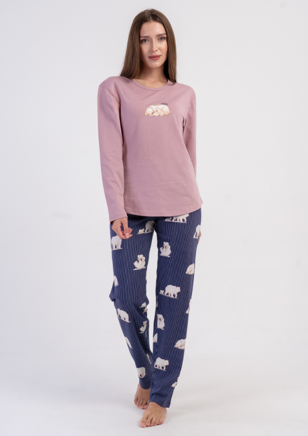 Piżama Damska Vienetta, Teddy Stripes, Różowy, r. S-XL
