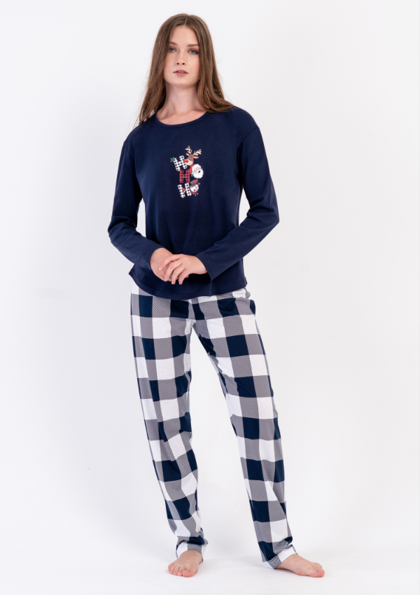 Piżama Damska Vienetta, Navy Christmas, Granatowy, r. S-XL