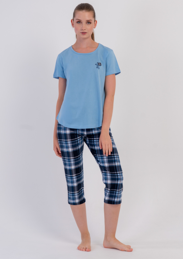 Piżama Damska Vienetta Ocean Plaid, Niebieski, r. M-XXL