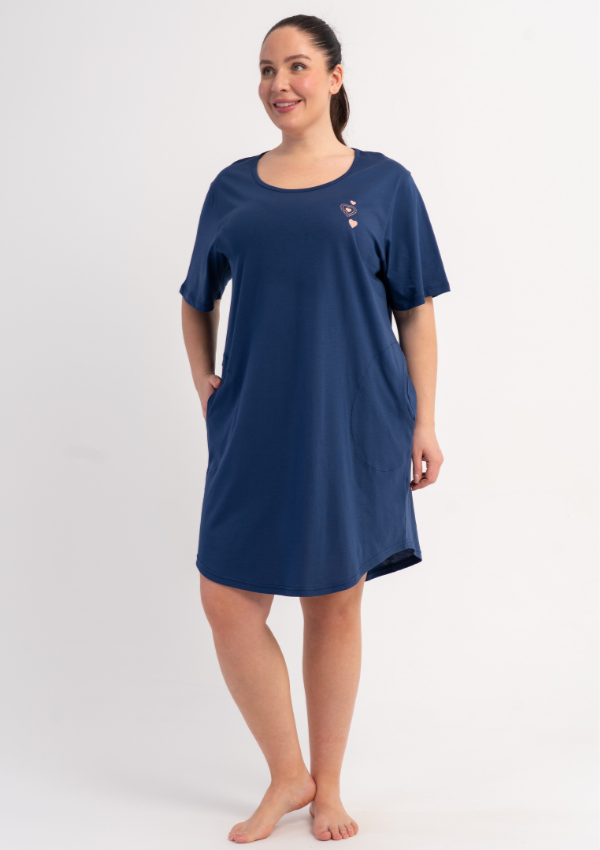Koszula Nocna Damska Vienetta Navy Hearts, Granatowy, r. 5XL - 7XL