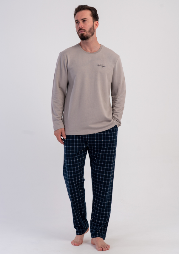 Piżama Męska Vienetta Warm Check, Beżowy, r. M-XXL