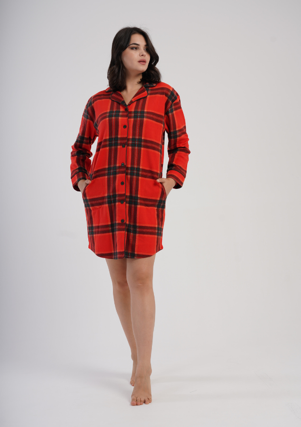Koszula Nocna Damska Vienetta Warm Plaid, Czerwony, r. M - XXL