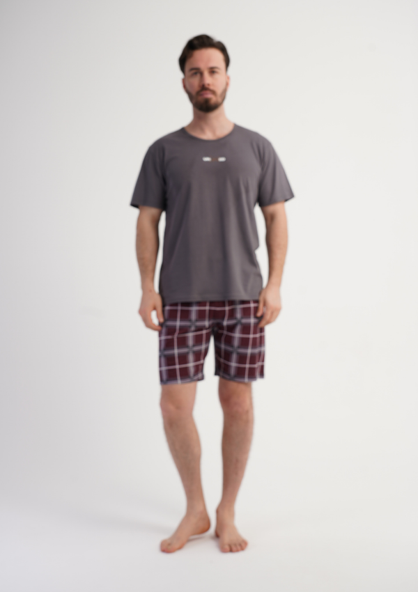 Piżama Męska Vienetta Graphite Check, Szary, r. 1XL-4XL