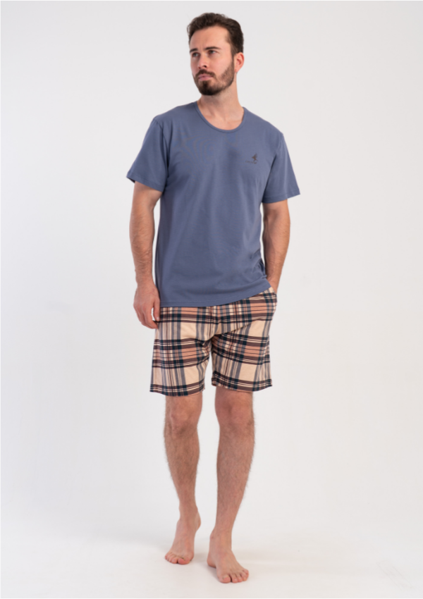Piżama Męska Vienetta Rust Check, Niebieski, r. M-XXL