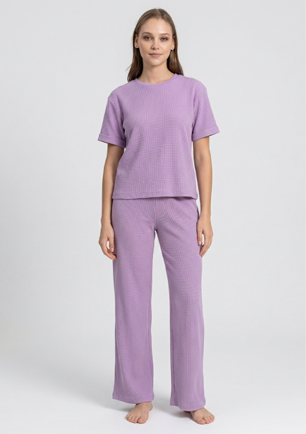 Piżama Damska Lilac Waffle, Fioletowy, r. M-XL