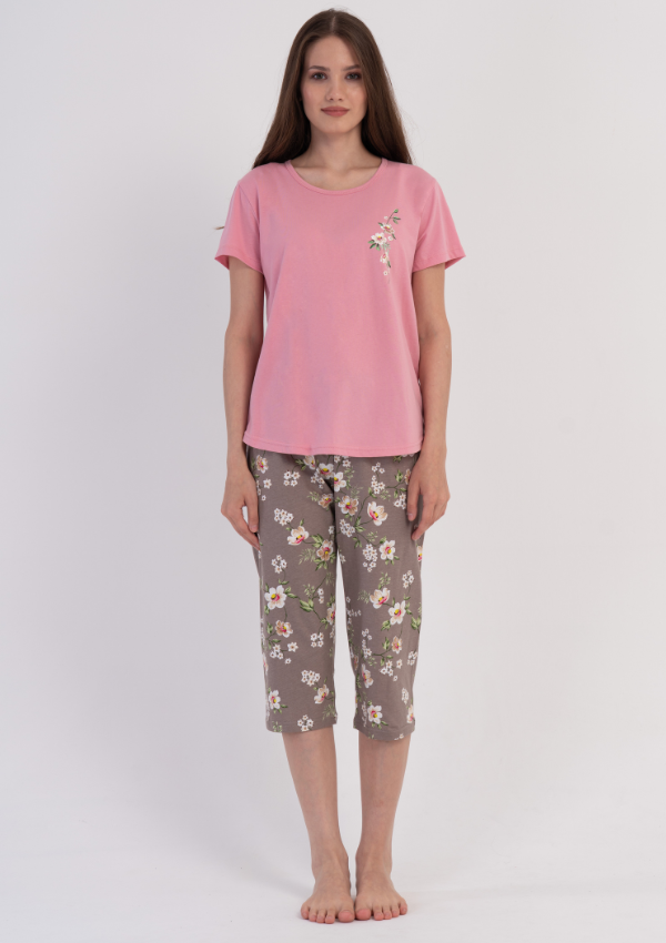 Piżama Damska Vienetta Blossom Capri, Różowy, r. M-XXL