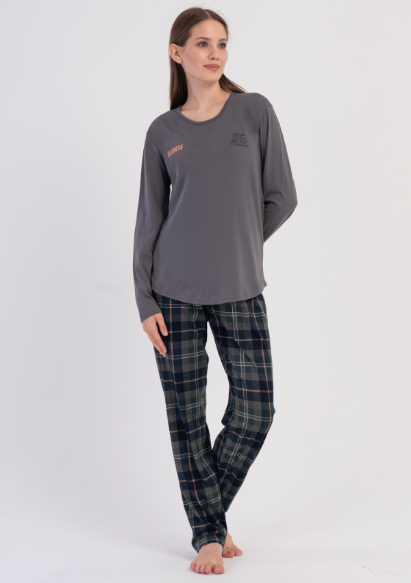 Piżama Damska Vienetta Gray Check, Szary, r. S-XL