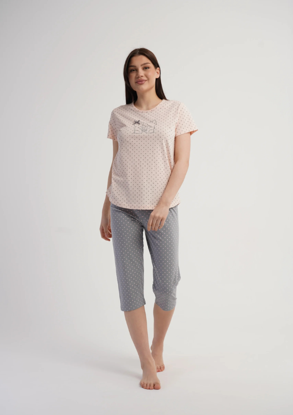 Piżama Damska Vienetta Kitty Polka, Różowy, r. M-XXL