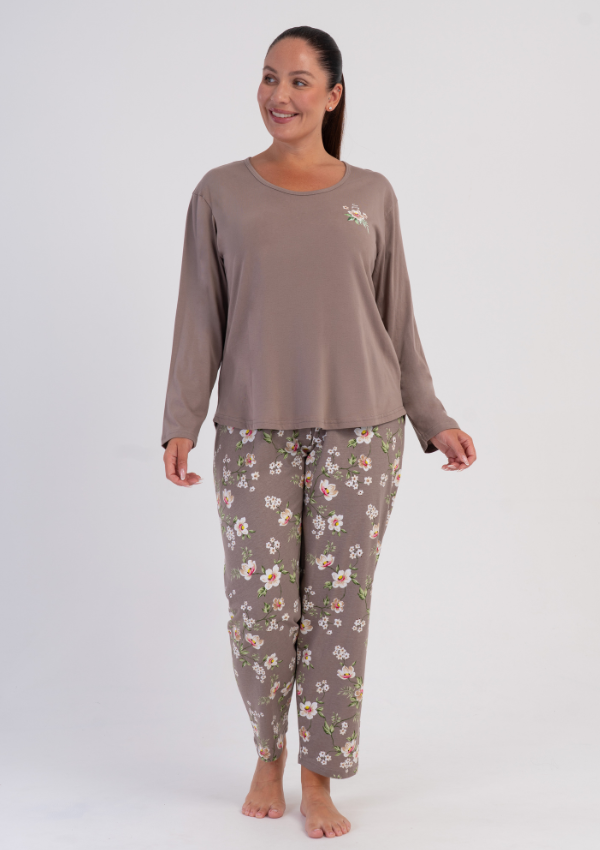 Piżama Damska Vienetta Taupe Blossom, Taupe, r. 1XL-4XL