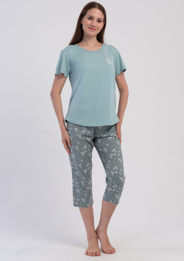 Piżama Damska Vienetta Sage Floral, Zielony, r. M-XXL