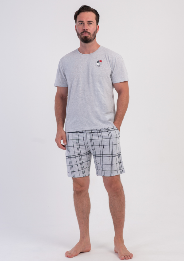 Piżama Męska Vienetta Black Puzzle, Szary, r. M-XXL