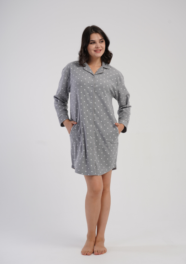 Koszula Nocna Damska Vienetta Warm Dots, Szary, r. M- XXL