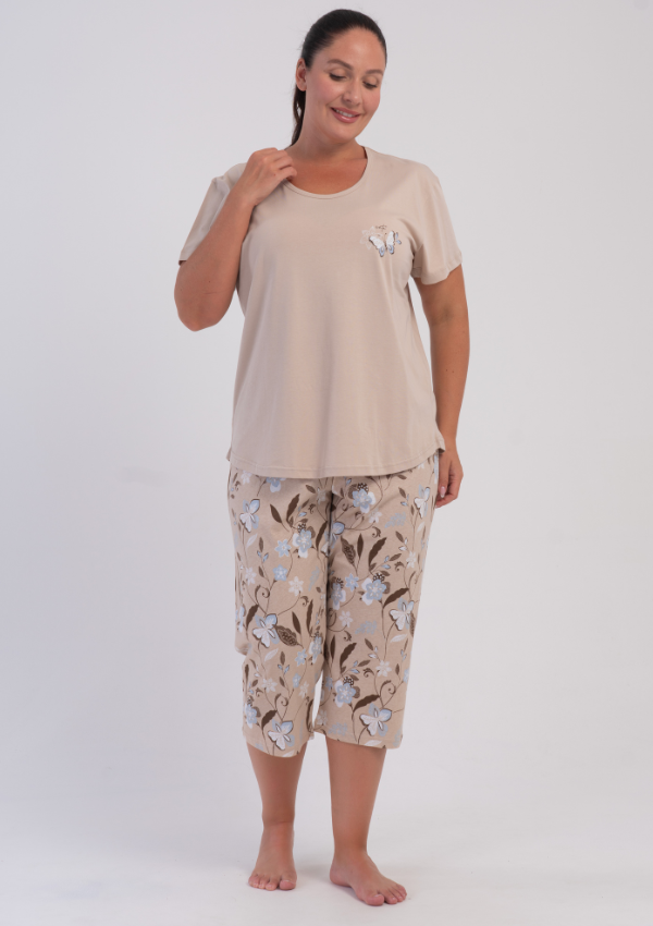 Piżama Damska Vienetta Beige Butterfly, Beżowy, r. 1XL-4XL