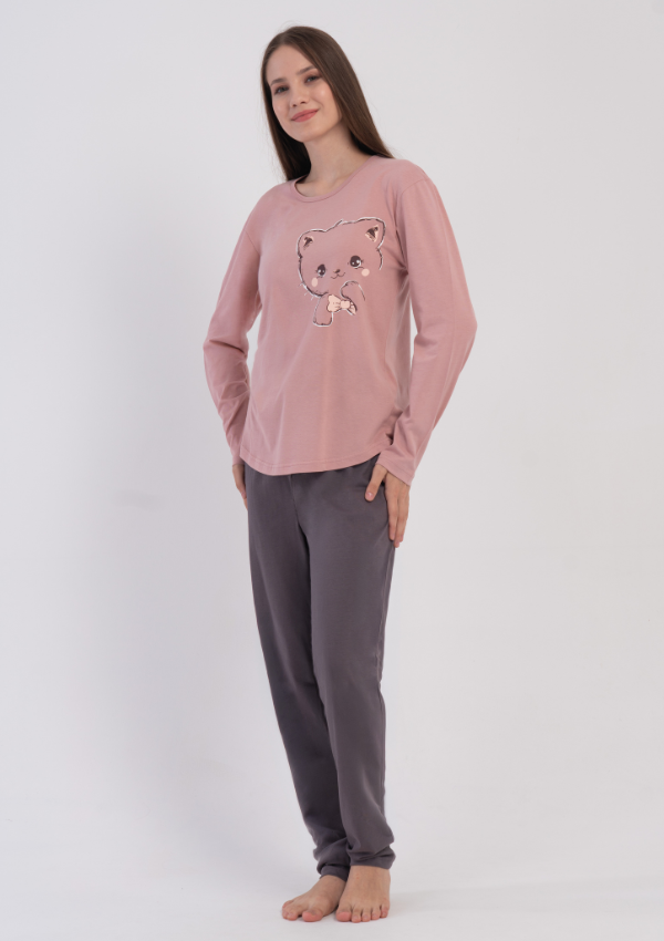 Piżama Damska Vienetta Sweet Cat, Różowy, r. S-XL