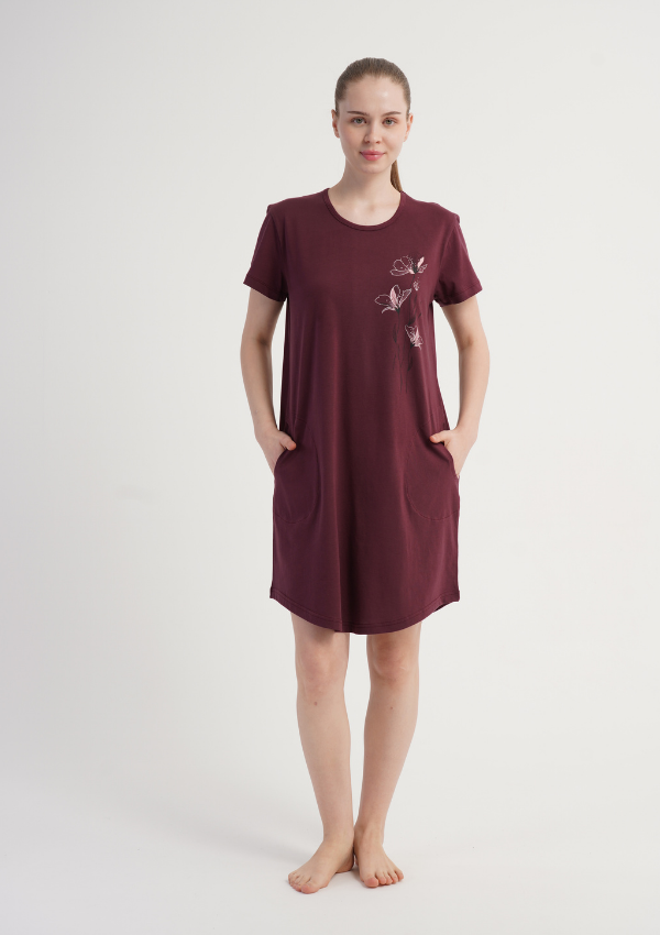 Koszula Nocna Vienetta Burgundy Bloom, Bordowy, r. M-XXL