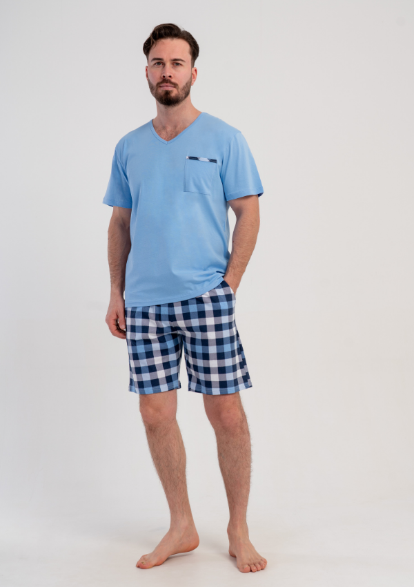 Piżama Męska Vienetta Light Blue Check, Niebieski, r. L-XXL