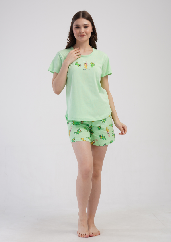 Piżama Damska Vienetta Dino Green, Zielony, S -XL