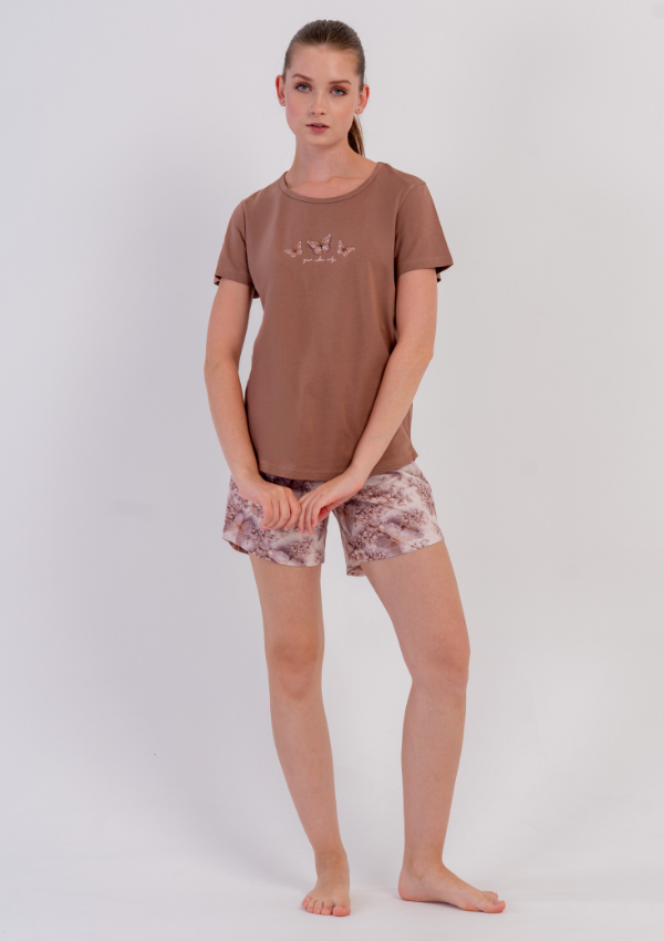 Piżama Damska Vienetta Cocoa Garden, Brązowy, S-XL