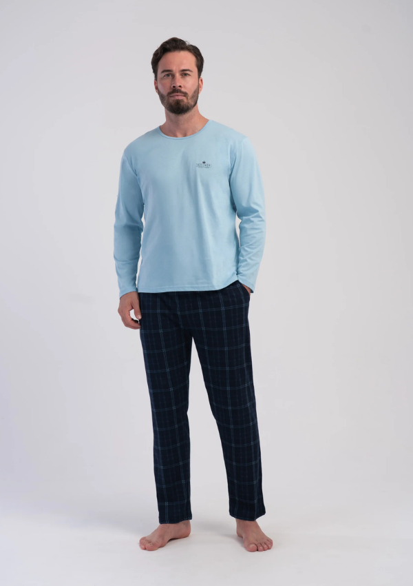 Piżama Męska Vienetta Sky Plaid, Niebieski, r. L-XXL