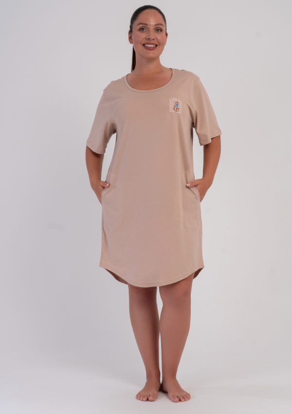 Koszula Nocna Damska Beige Teddy Harmony, Beżowy, r. 1XL - 4XL