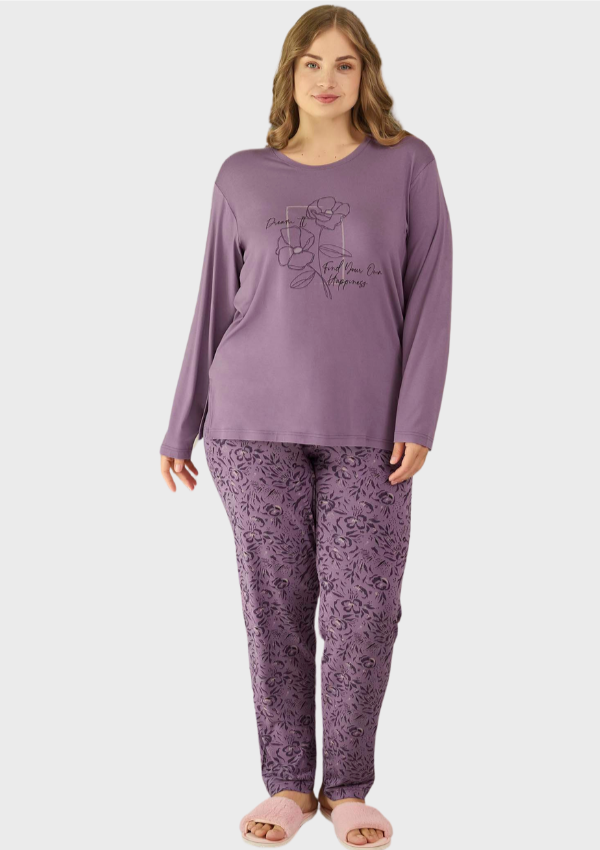 Piżama Damska Purple Bloom, Fioletowy, r. 2XL-4XL